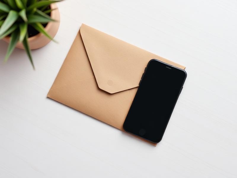 Smartphone and courier envelope on a wooden counter